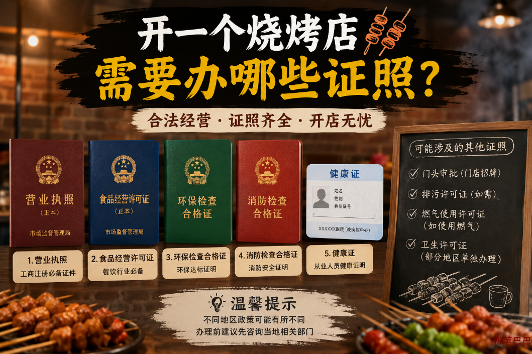 开一个烧烤店需要办什么证照?